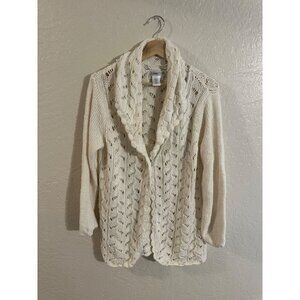 Y Coldwater Creek Cream Ramie & Cotton Chunky Knit Fisherman Cardigan